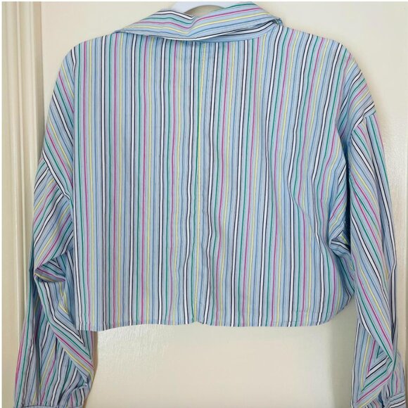 STRIPED CROPPED BUTTON SHIRT - Picture 2 of 3